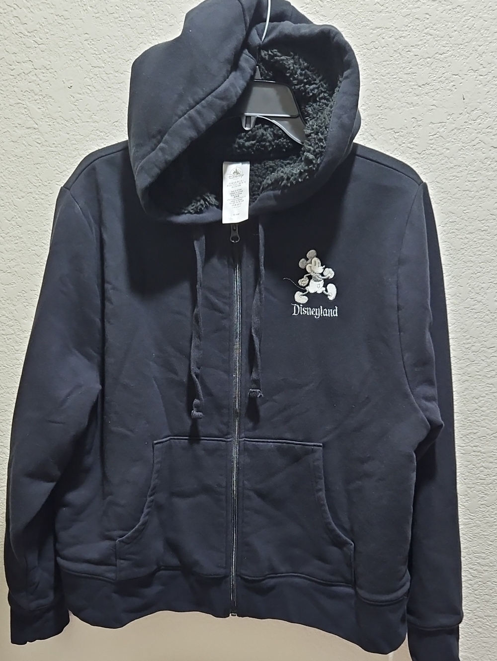 Disney Mickey Black Sherpa-Lined Zip Jacket with Embroidered Mickey EUC